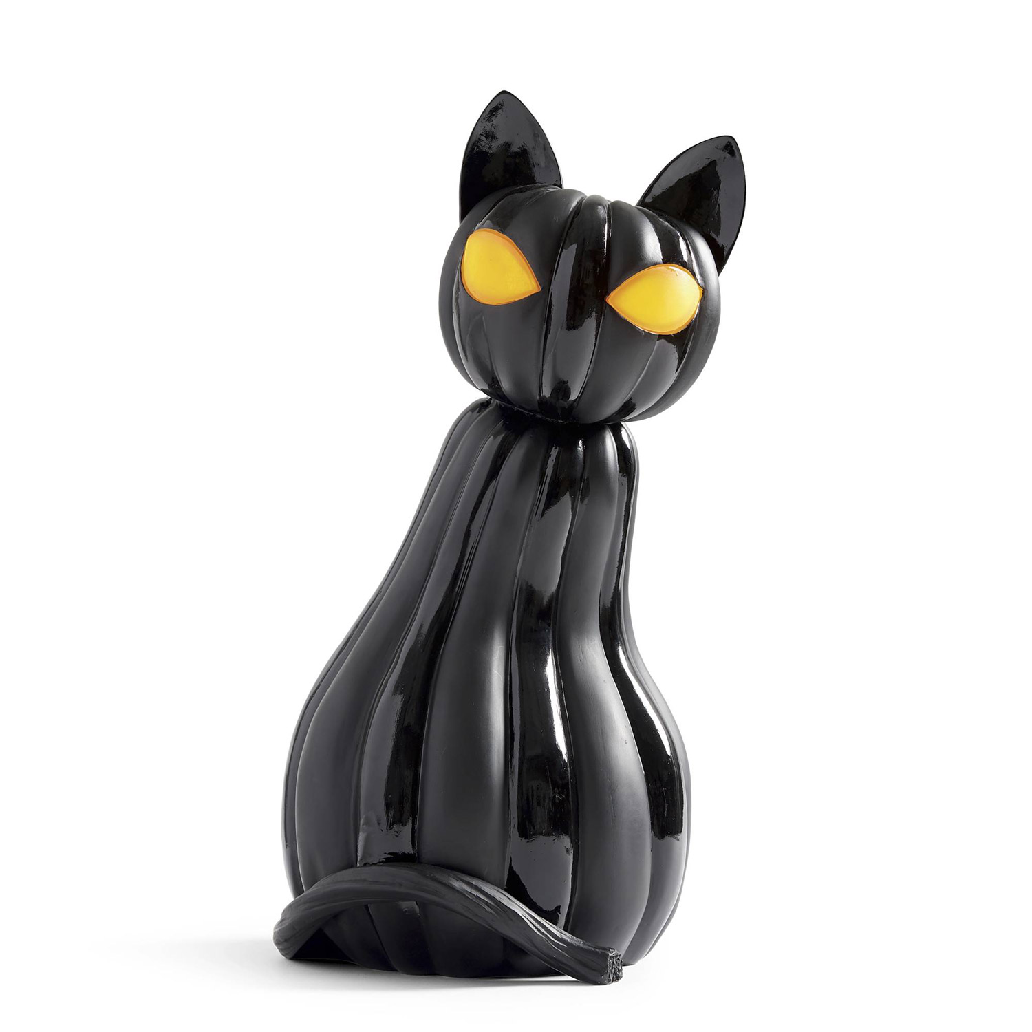 FlareFable 1pcs LED Halloween Pumpkin Cat Decorations, Glowing Pumpkin Cat Statue with Light-Up Eyes, Black Cat Figurine for Room Table Decor, Lovely Halloween Gift for Home Room